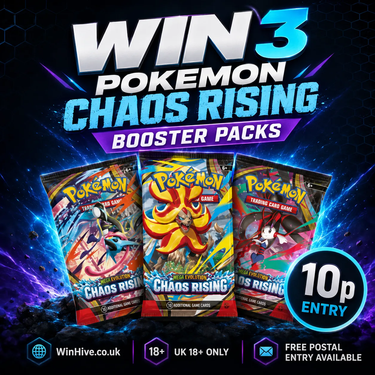 Win 3 Pokémon Mega Evolution: Chaos Rising Booster Packs completed competition